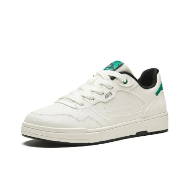 Anta Cushioning Wear-Resistant Low-Top Skateboard Shoes Men's White Green-1