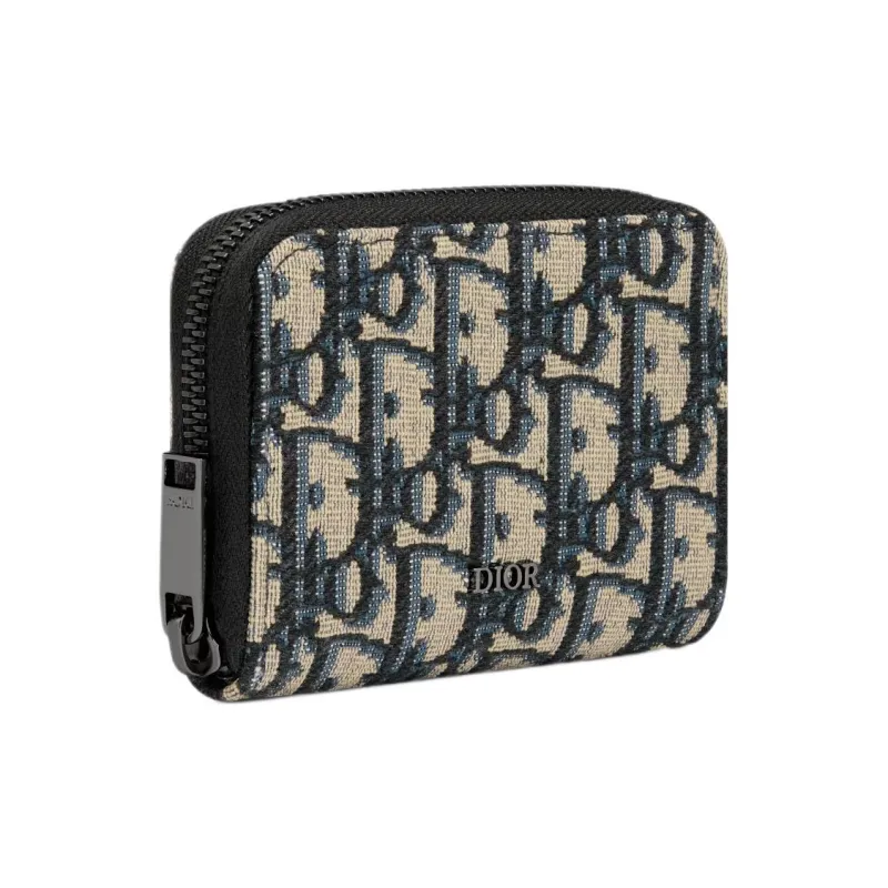 DIOR Jacquard Fabric With Smooth Calfskin Card Clip Card Holder Men's Beige & Black-1