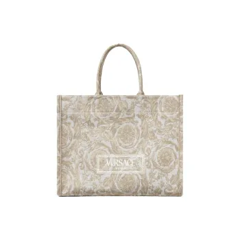 VERSACE Barocco Canvas Tote Bag Shopping Bag Handbag Women's Beige