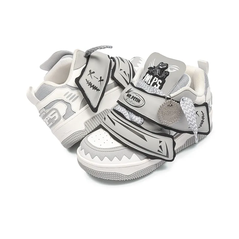 MR.PESIN Year Of The Dragon Limited Edition Tyrannosaurus Rex Collection Low Top Skateboard Shoes Unisex Gray-3