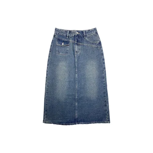 BASIC HOUSE Denim Long Skirts Women's Concrete Gray