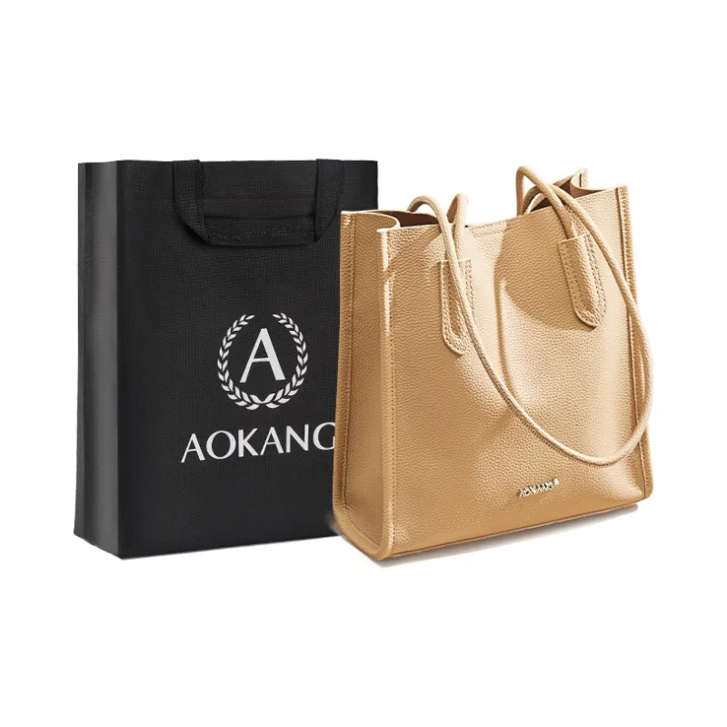 AOKANG Cow Leather Handbag, Shoulder Bag Women's Cookie/Milk Tea/Classic Black-5