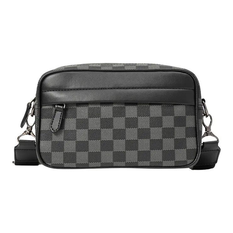 ALNI BITTON PU Bonded Synthetic Leather Crossbody Bag Regular Men's Black Checkerboard/Black/Gray/Green-2
