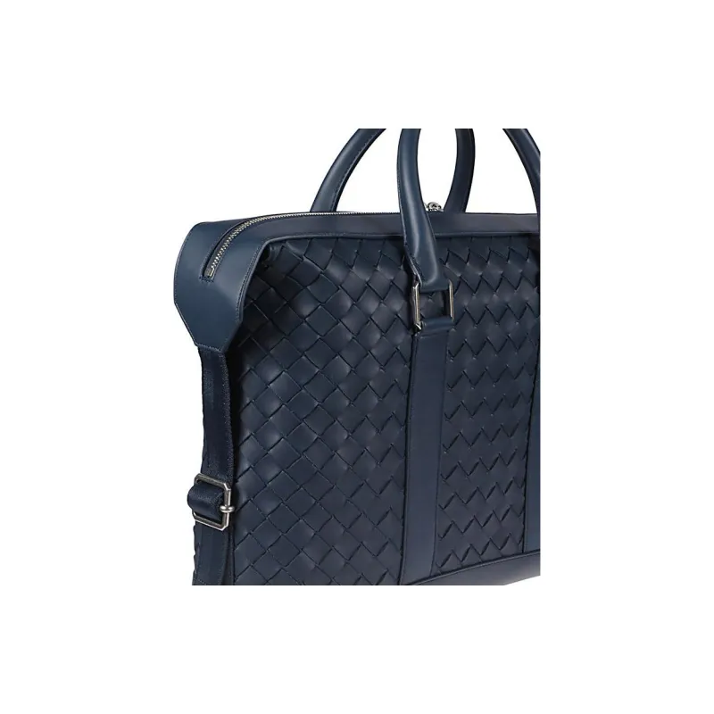 Bottega Veneta Cow Leather Portable One Shoulder Crossbody Briefcases Men's Blue-4