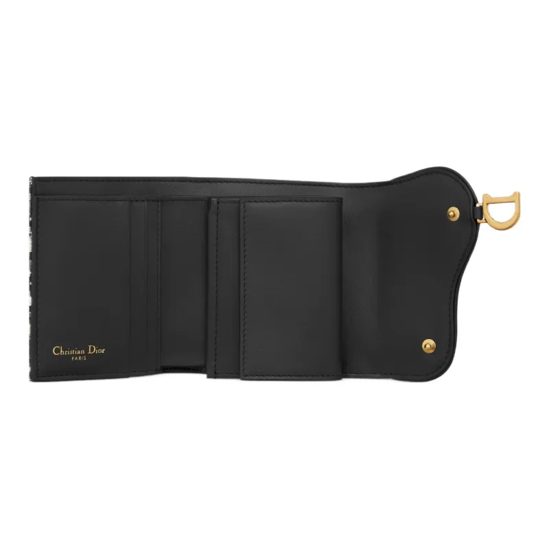 DIOR Saddle Oblique Jacquard Fabric Saddle Wallet Women's Black & Beige-4