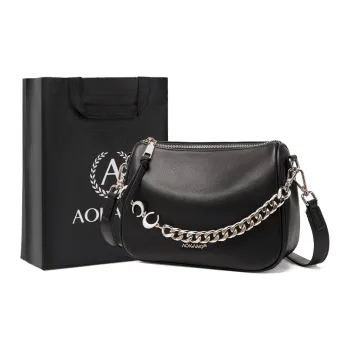 AOKANG Cow Leather Shoulder Bag, Pillow Bag, Crossbody Handbag Small Size Women's Classic Black/Milkshake White/Almond