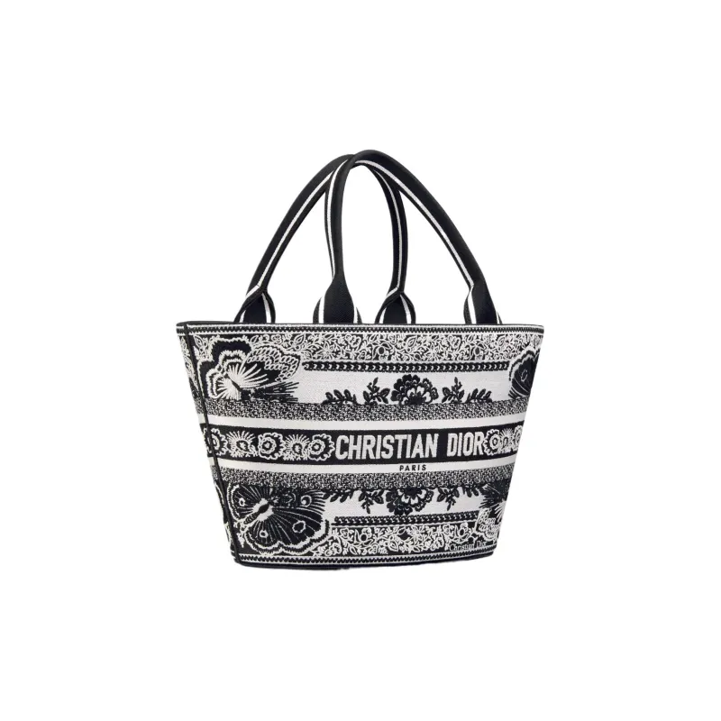 DIOR Butterfly Embroidery Tote Bag, Shopping Bag, Shoulder Bag, Crossbody Bag, Handbag Women's Black & White-1