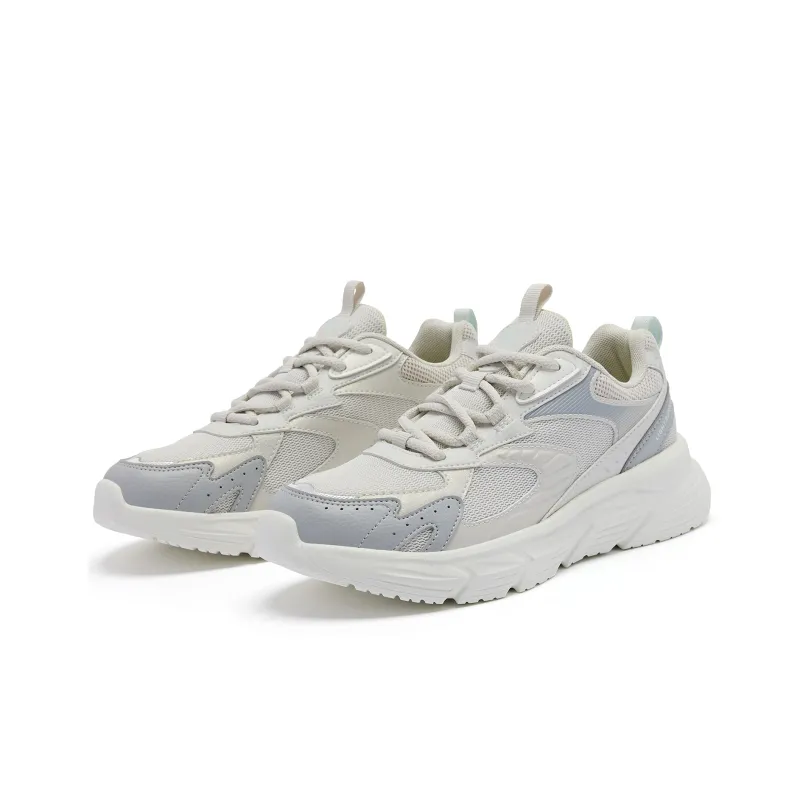 QIAODAN Cushioning Anti Slip And Wear Resistant Low Top Running Shoes Women's White Gray-2