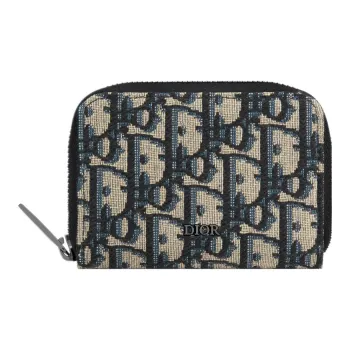 DIOR Jacquard Fabric With Smooth Calfskin Card Clip Card Holder Men's Beige & Black