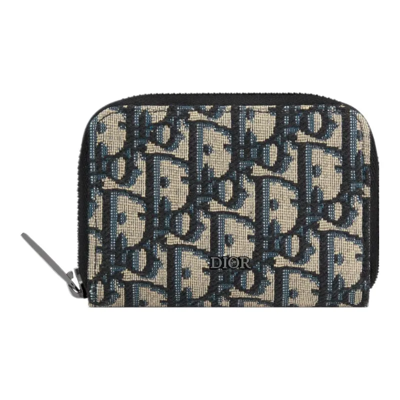 DIOR Jacquard Fabric With Smooth Calfskin Card Clip Card Holder Men's Beige & Black-0
