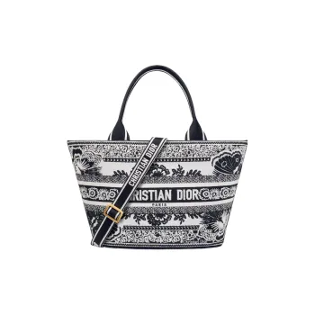 DIOR Butterfly Embroidery Tote Bag, Shopping Bag, Shoulder Bag, Crossbody Bag, Handbag Women's Black & White