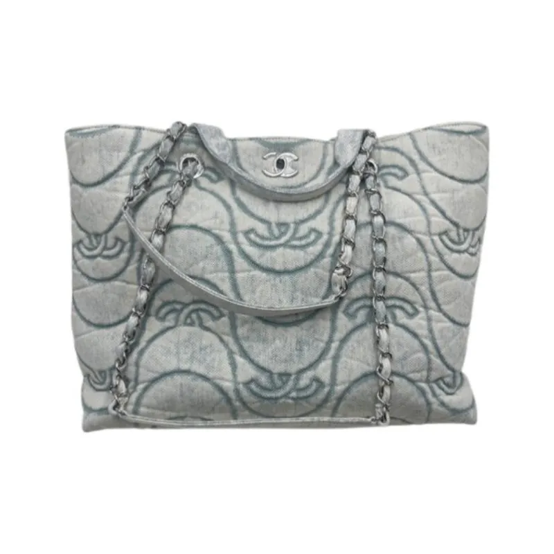 CHANEL Denim Beach Bag, Tote Bag, Shopping Bag, Handbag, Shoulder Bag Women's Blue-0
