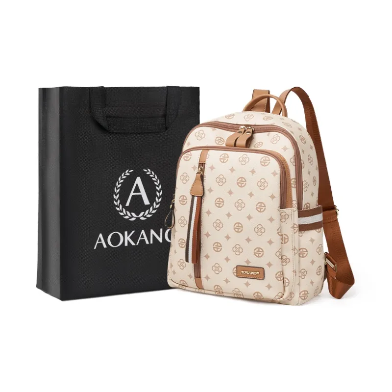 AOKANG PVC Backpack Laptop Bag Regular Women's Coffee/Ecru-5