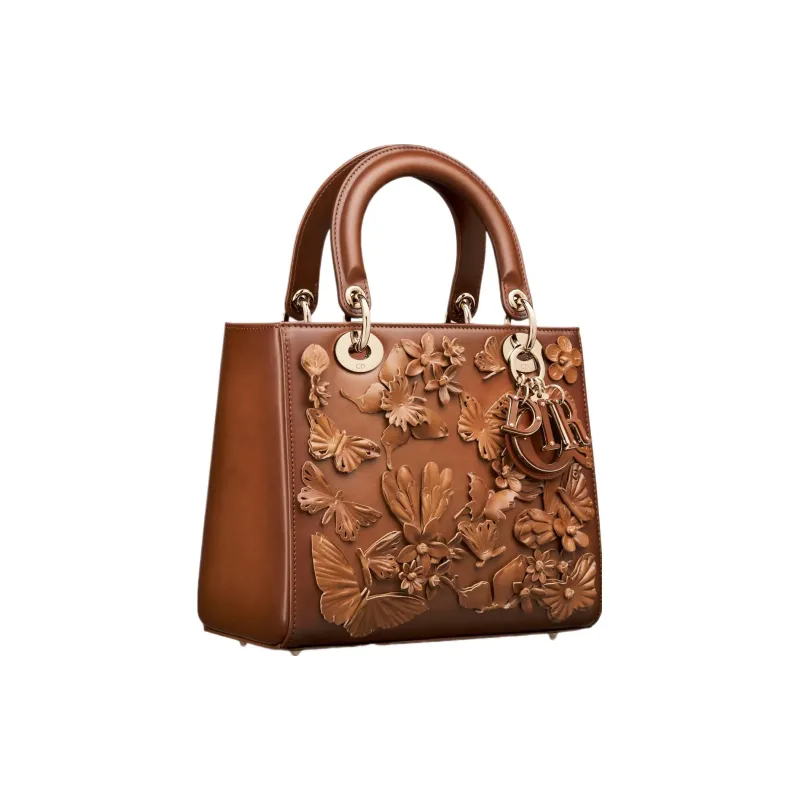 DIOR Lady Dior Cow Leather Dior Bag Shoulder Bag Crossbody Bag Handbag Medium Size Women's Brown-1