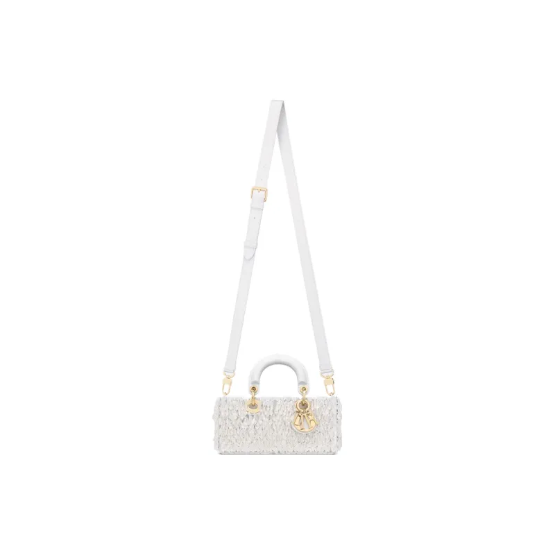 DIOR Lady D-JOY Glass Beads With Fringe Embroidery Shoulder Bag Crossbody Bag Handbag Small Size Women's White-5