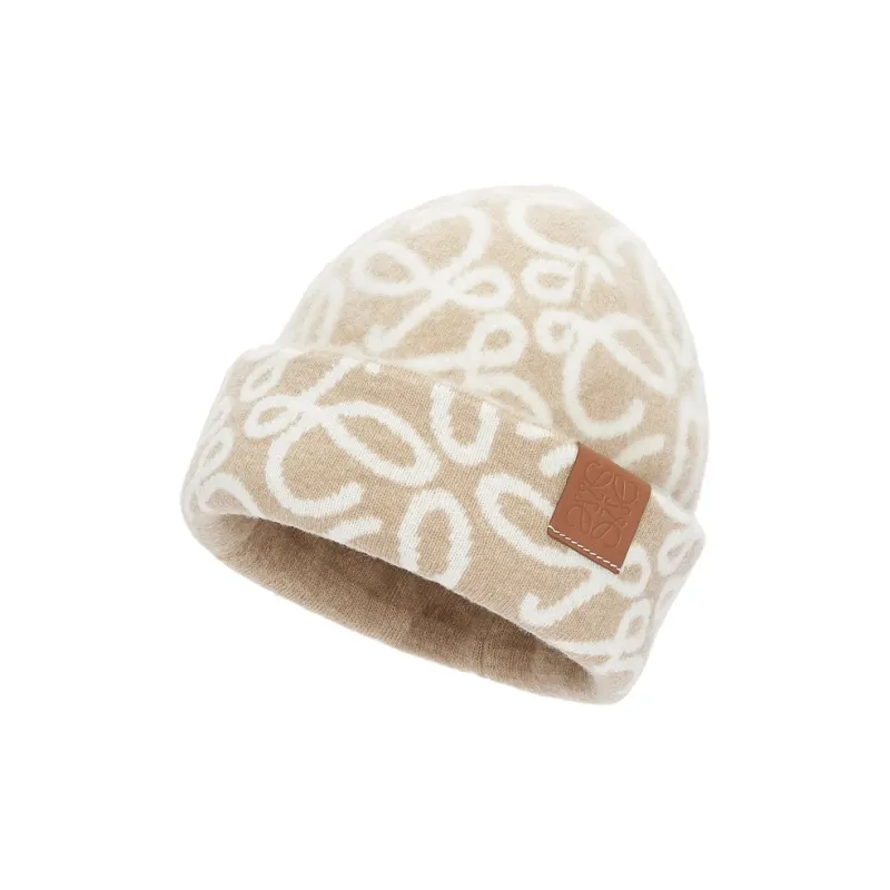 LOEWE Wool Polyamide Beanies Women's Ecru/Gray-1