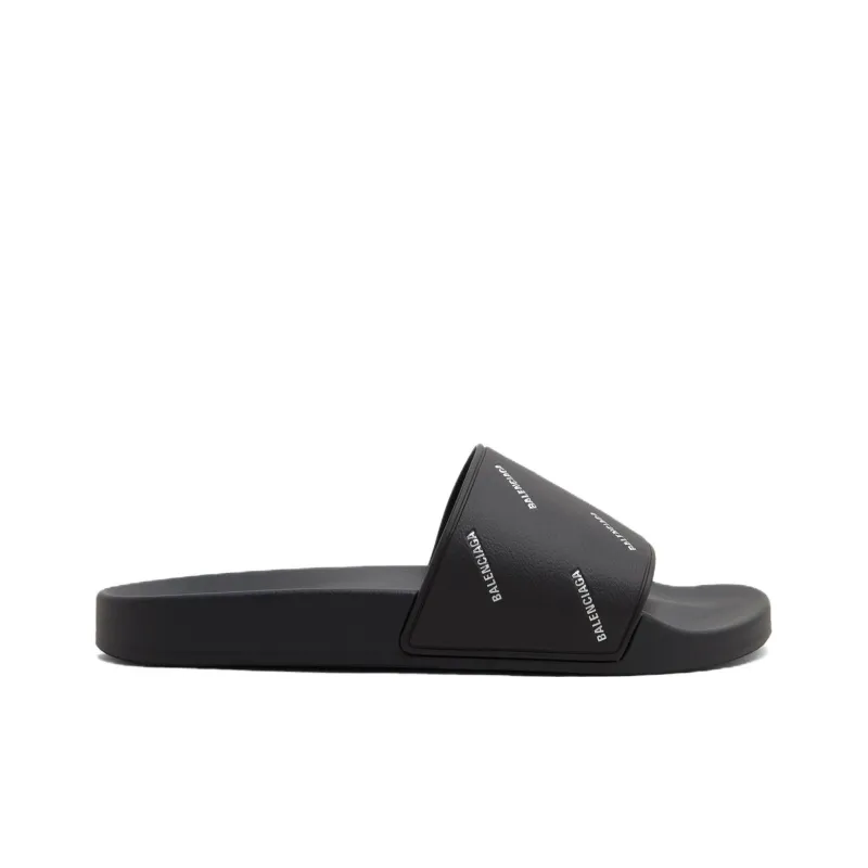 Balenciaga Pool Slides Repeat Logo Black White-1