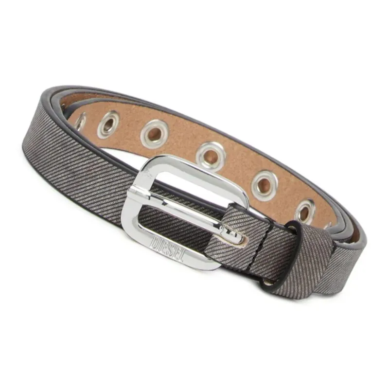 DIESEL Logo Letter Stamped Decoration Pin Buckle Cow Leather Belts Women's Black Width 1.9CM-2