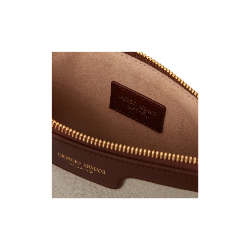 GIORGIO ARMANI Canvas With Leather Clutch Women's Brown & Beige-3
