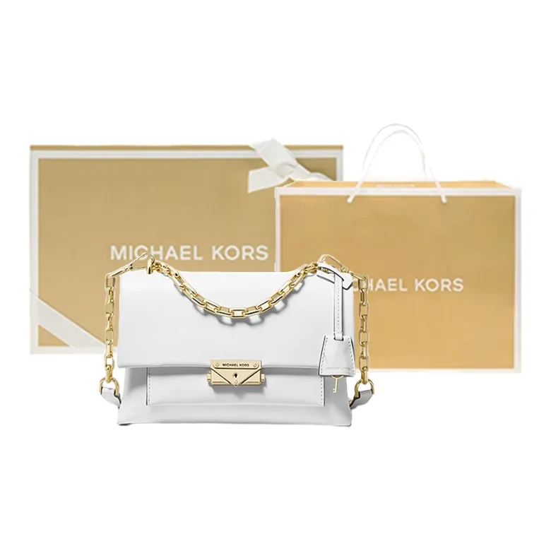 MICHAEL KORS Cece Leather Shoulder Bag, Crossbody Bag Medium Size Women's Pure White-0