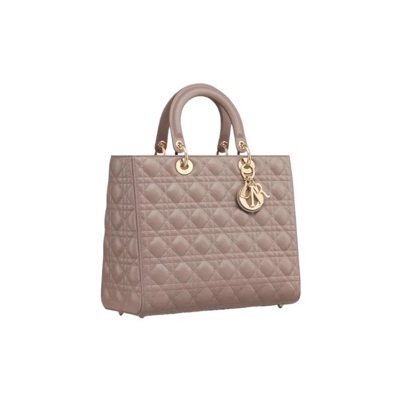 DIOR Lady Dior Lambskin Shoulder Bag Crossbody Bag Handbag Large Size Women's Taupe-2