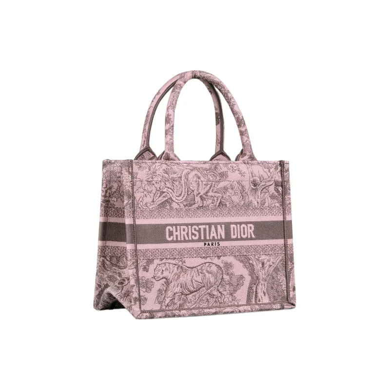 DIOR BookTote Embroidery Tote Bag Shopping Bag Handbag Small Size Women's Gray & Pink-1