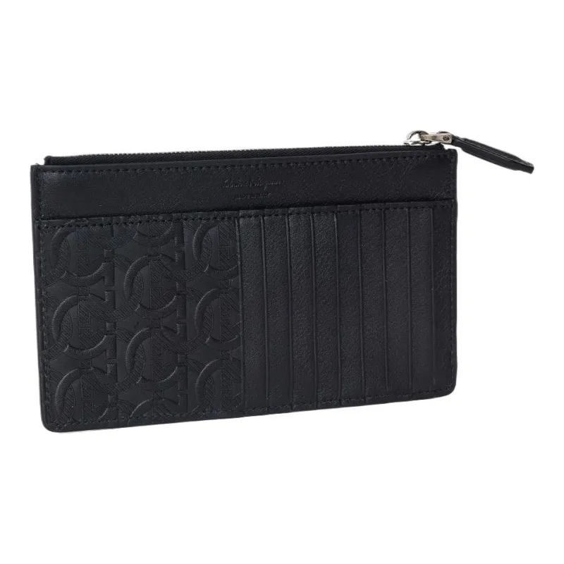 FERRAGAMO Cow Leather Cell Phone Pouch, Card Holder, Coin Purse Unisex Black-5
