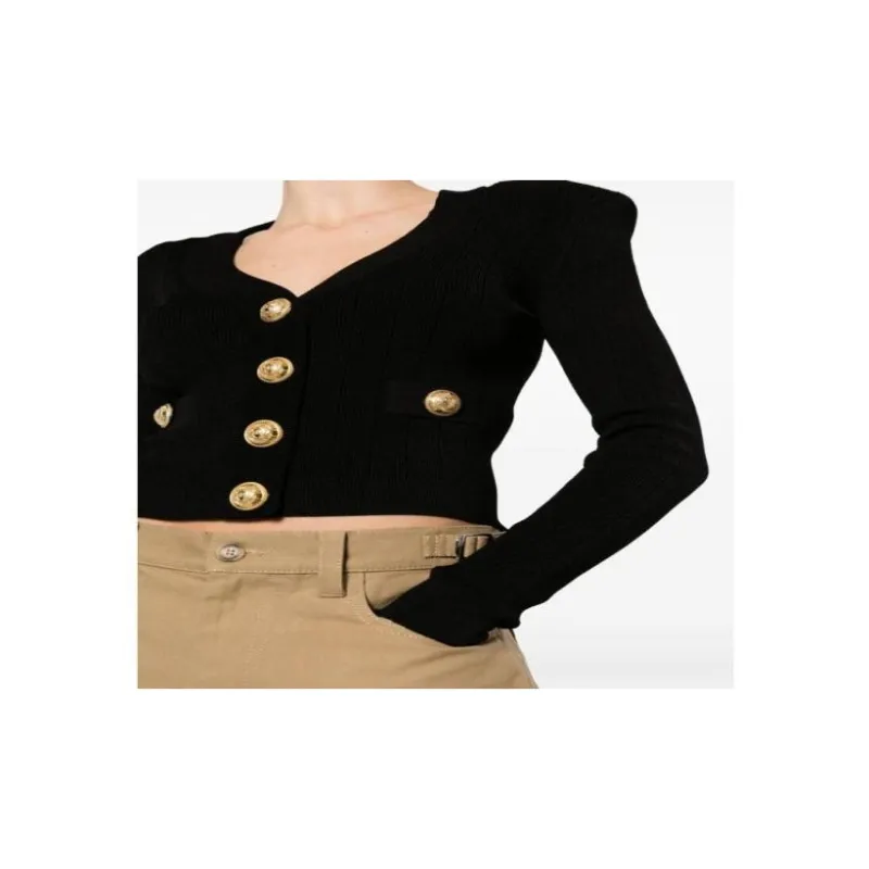 BALMAIN Button Embellished Ribbed Cardigan-4