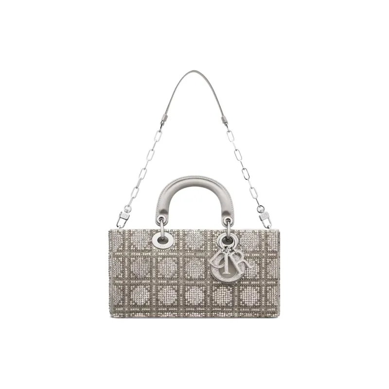 DIOR Lady Dior Embroidery Satin Lady Dior Bag, Shoulder Bag, Crossbody Bag, Handbag Medium Size Women's Gray-1