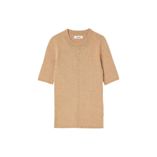 Sandro Logo-plaque Ribbed-knit Top