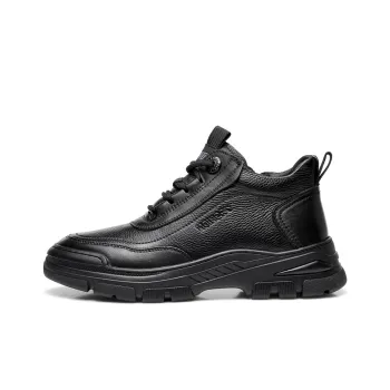 Strongman 3515 Men's Winter Fleece-Lined Warm High-Top Sneakers Black 100% Wool