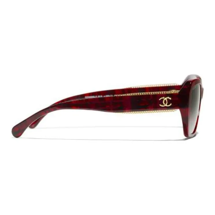 CHANEL Acetate Irregular Shape Sunglasses Women's Red-2