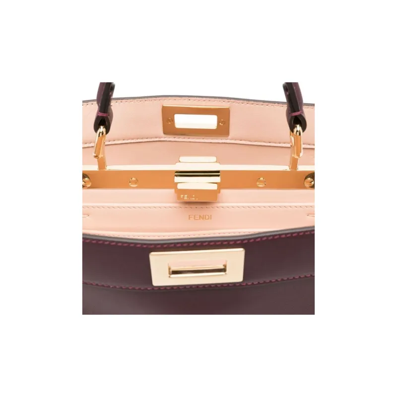 FENDI Peekaboo ISeeU Cow Leather Shoulder Bag, Crossbody Bag, Handbag Small Size Women's Burgundy-3