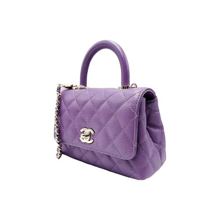 CHANEL Coco Handle Calfskin Handbag, Shoulder Bag, Crossbody Bag Mini Women's Purple-2
