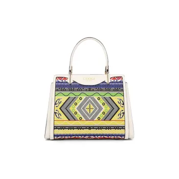 COOGI Cow Leather With Synthetic Leather Tote Bag, Crossbody Bag, Handbag Women's Black/Ecru