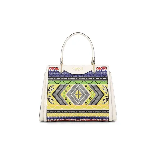 COOGI Cow Leather With Synthetic Leather Tote Bag, Crossbody Bag, Handbag Women's Black/Ecru