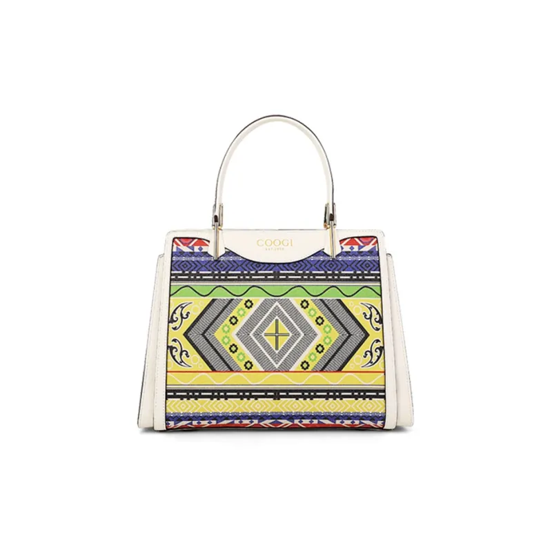 COOGI Cow Leather With Synthetic Leather Tote Bag, Crossbody Bag, Handbag Women's Black/Ecru-6