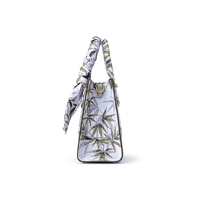 FION Fabric With Cow Leather Crossbody Bag, Shoulder Bag Medium Size Women's Cloud Ink Bamboo Shadow-4