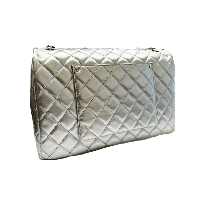 CHANEL Embossed Calfskin With Grains Handbag Shoulder Bag Crossbody Bag Extra Large Women's Silver-2