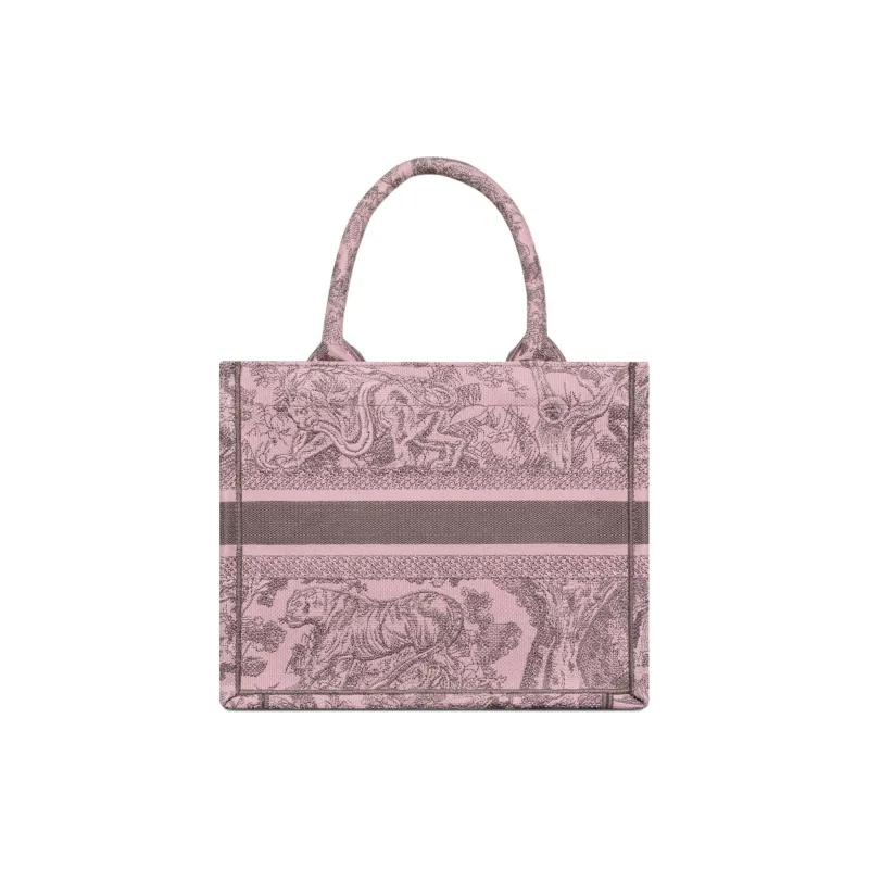 DIOR BookTote Embroidery Tote Bag Shopping Bag Handbag Small Size Women's Gray & Pink-3