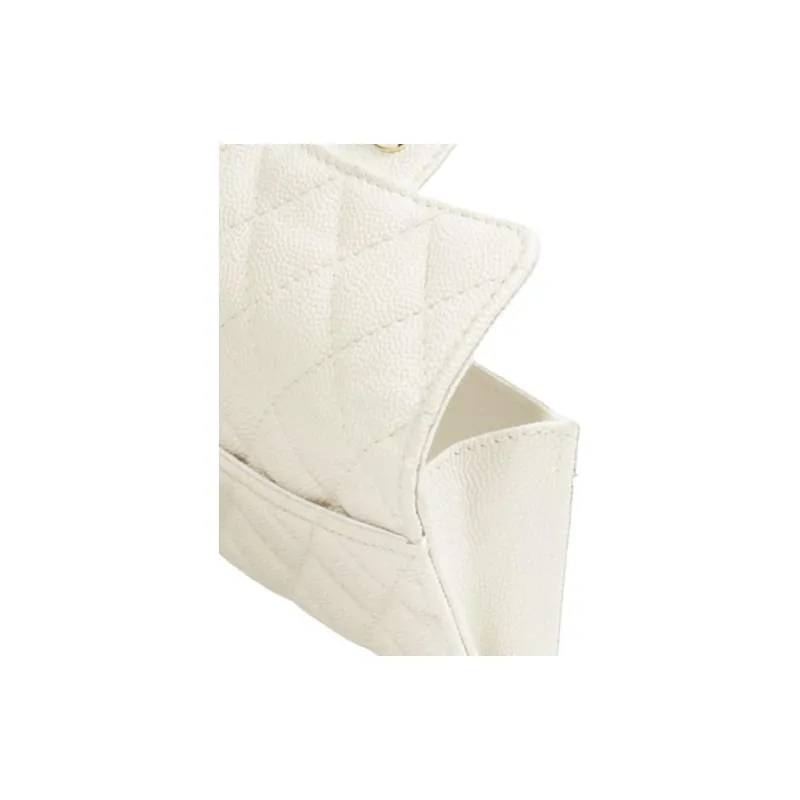 CHANEL Classic Flap CF Grain Embossed Calfskin Flap Bag Wallet Women's White-5