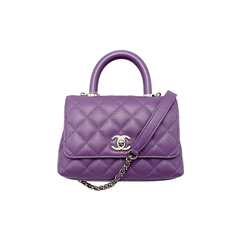 CHANEL Coco Handle Calfskin Handbag, Shoulder Bag, Crossbody Bag Mini Women's Purple-0