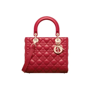 DIOR Lady Dior Lambskin Dior Bag Shoulder Bag Crossbody Bag Handbag Medium Size Women's Isolated Heather Red