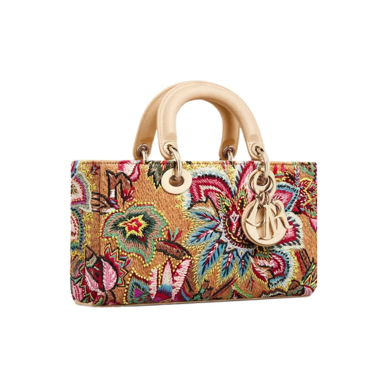 DIOR Lady D-JOY Raffia Shoulder Bag Crossbody Bag Handbag Medium Size Women's Brown & Multicolor-1