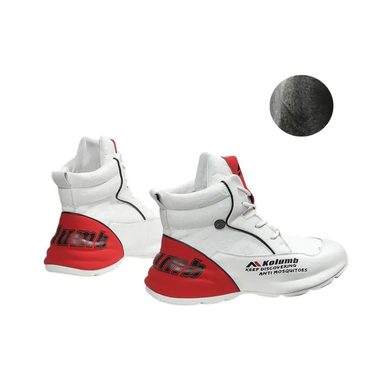 KOLUMB Cushioning Slip Resistant High Top Outdoor Shoes Men's White Red-4