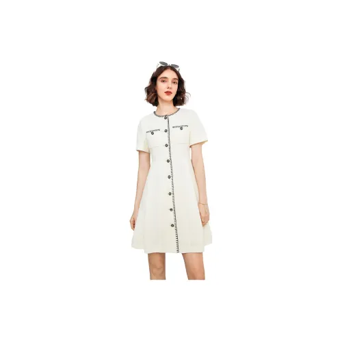 Famanxuan Short-Sleeved Dresses Women's Elegant White