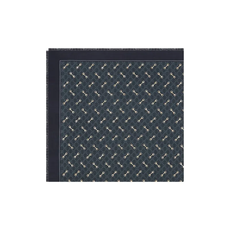 GUCCI Horsebit-Print Fringed Scarf-2