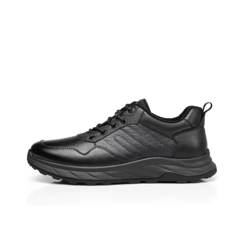 Strongman 3515 Sports Leather Shoes For Men-Winter Warm Black Commute