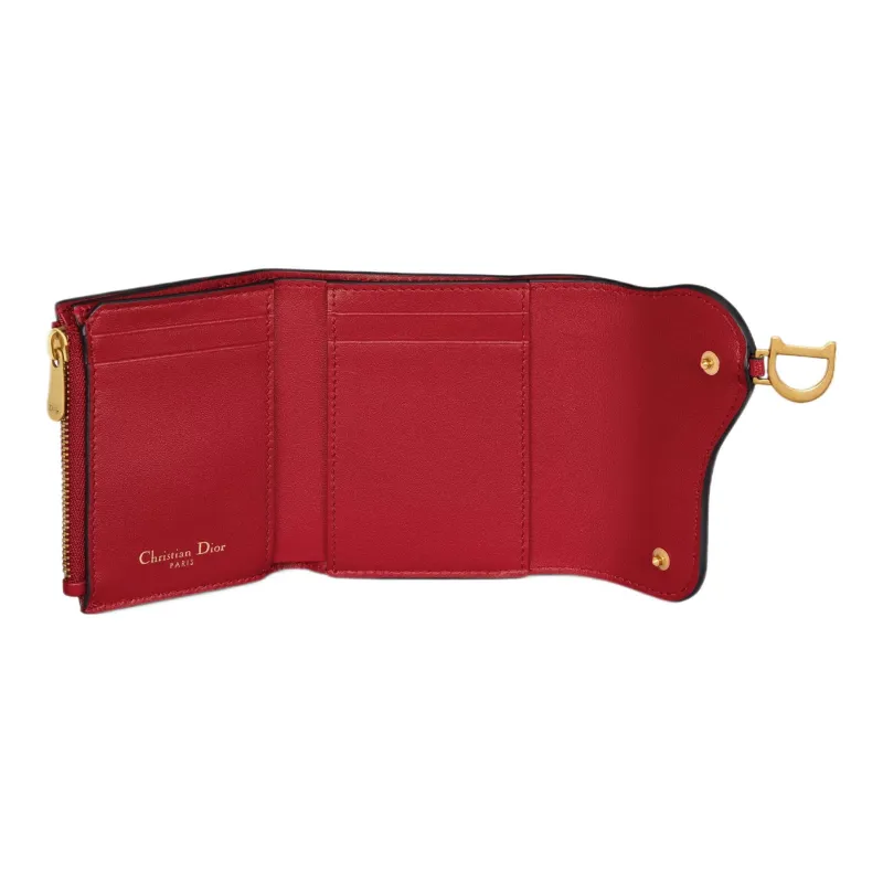 DIOR Saddle Goatskin Wallet Women's Lonely Flower Red-2