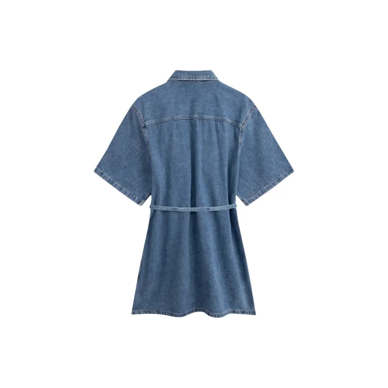 CALVIN KLEIN Short Sleeved Dress Women's Denim Light Blue-1